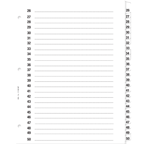 INDEX FORMAT LETTRE 1-100 NOIR (26-50)